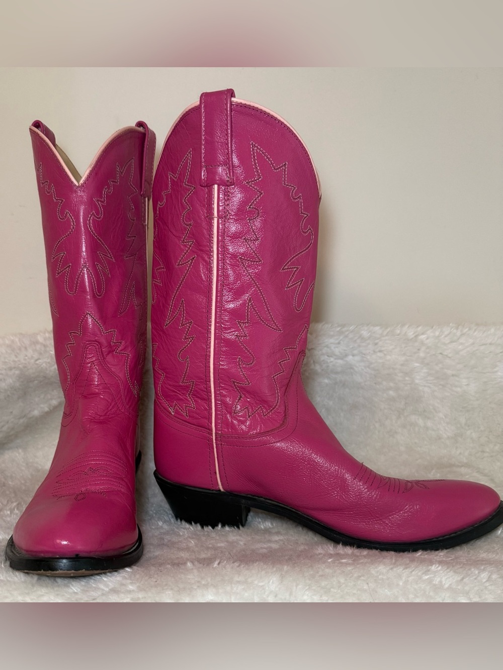 Vintage Hot Pink Leather Western Cowgirl Heeled Boots